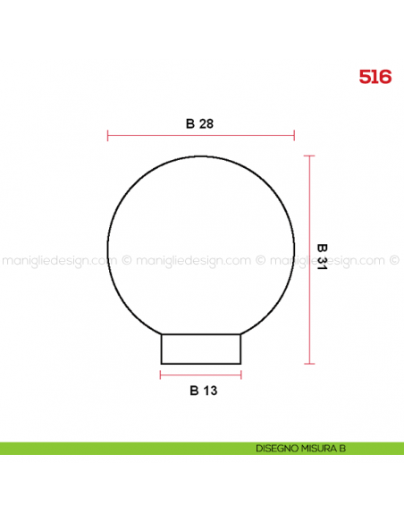 Pomolo in legno per mobile Mital 516 disegno misura B