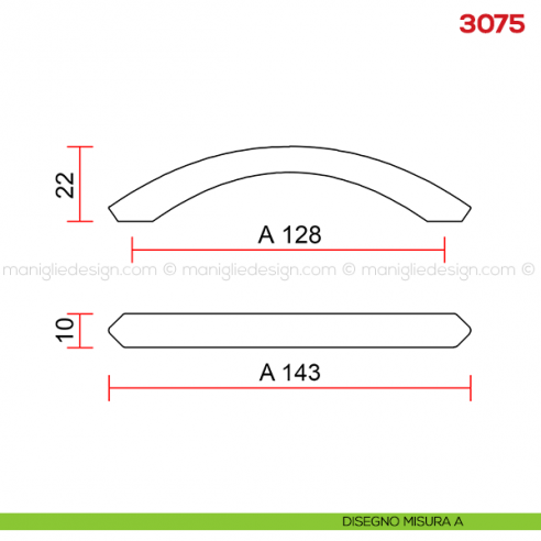 Maniglia per mobile 3075 Mital disegno misura A