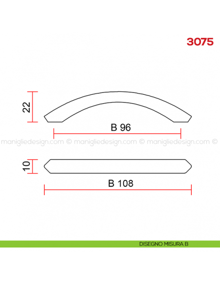 Maniglia per mobile 3075 Mital disegno misura B