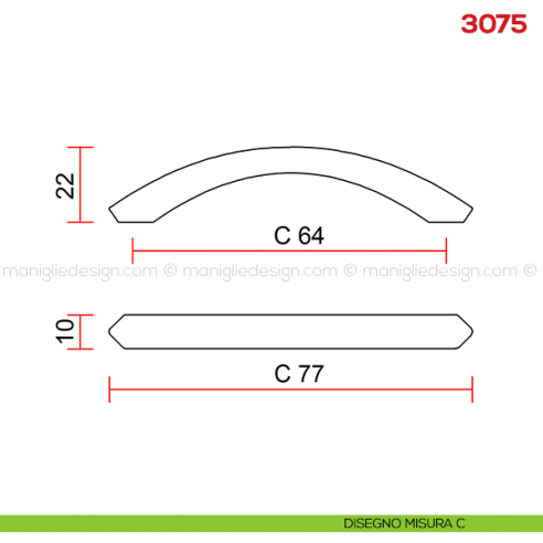 Maniglia per mobile 3075 Mital disegno misura C