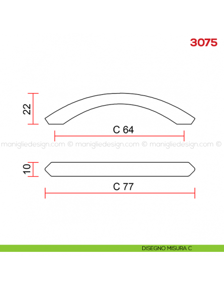 Maniglia per mobile 3075 Mital disegno misura C