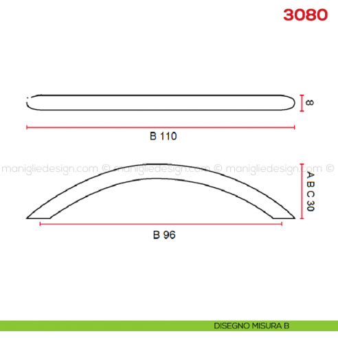 Maniglia per mobile 3080 Mital disegno misura B