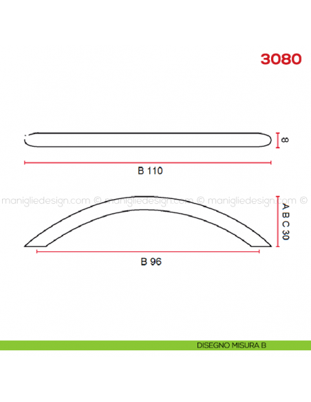 Maniglia per mobile 3080 Mital disegno misura B