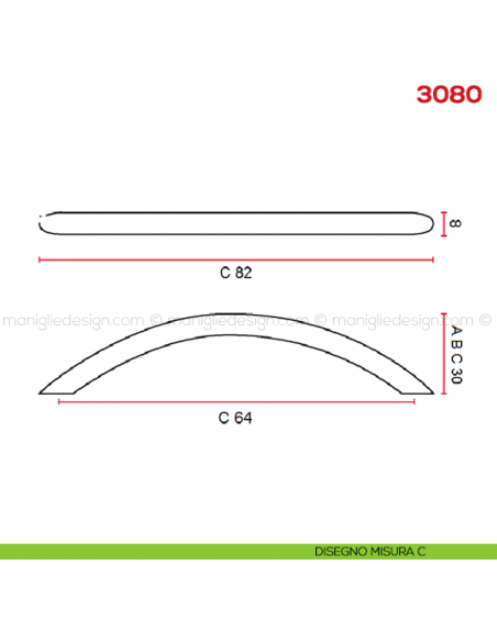 Maniglia per mobile 3080 Mital disegno misura C