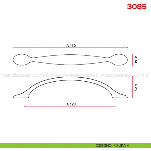 Maniglia per mobile 3085 Mital disegno misura A