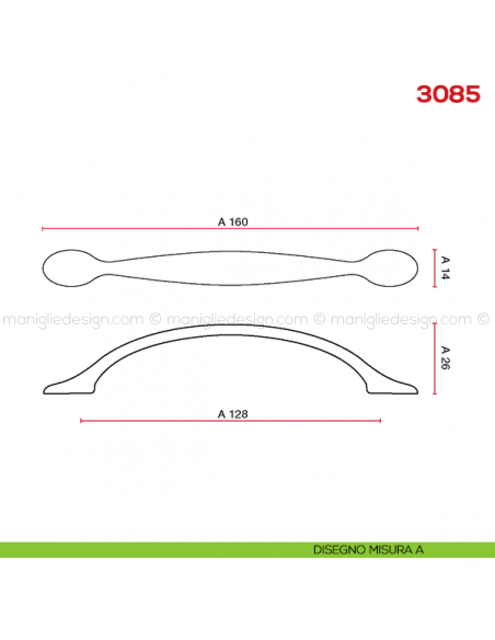Maniglia per mobile 3085 Mital disegno misura A