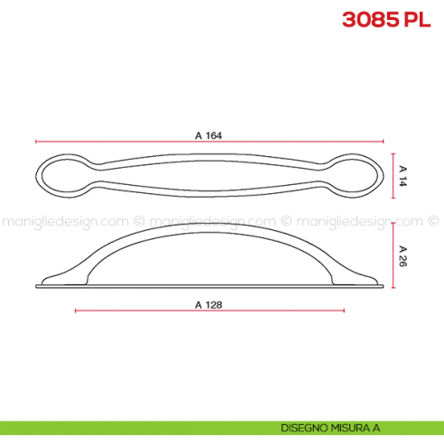 Maniglia per mobile 3085 PL Mital disegno misura A