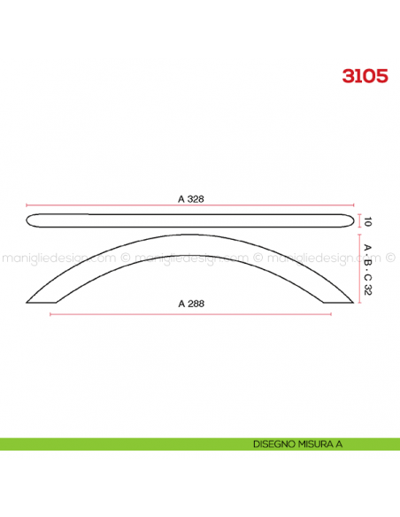 Maniglia per mobile 3105 Mital disegno misura A