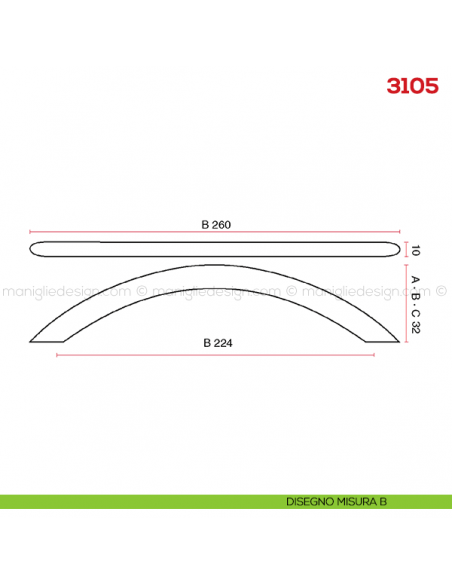 Maniglia per mobile 3105 Mital disegno misura B