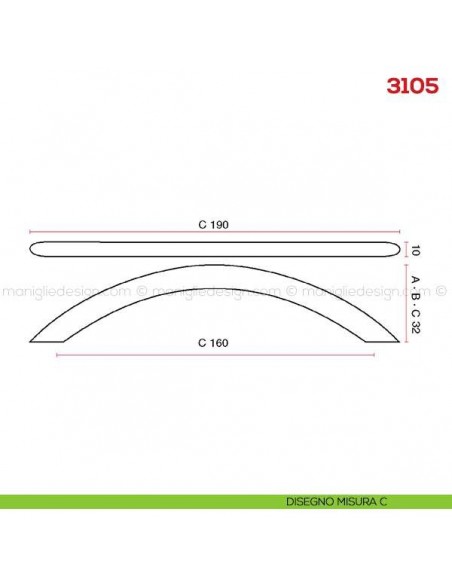 Maniglia per mobile 3105 Mital disegno misura C