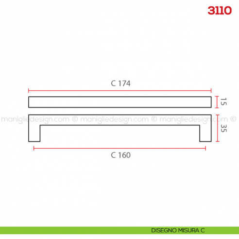 Maniglia per mobile 3110 Mital disegno misura C