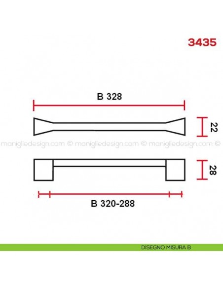 Maniglia per mobile Mital 3435 disegno misura B
