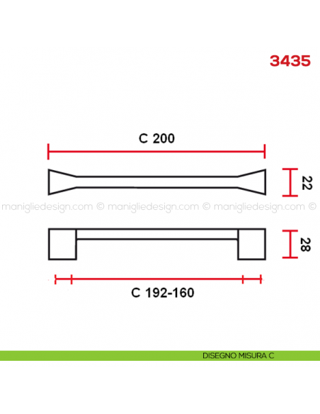 Maniglia per mobile Mital 3435 disegno misura C