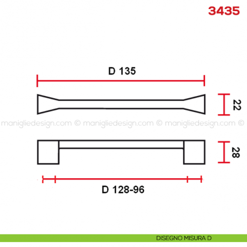 Maniglia per mobile Mital 3435 disegno misura D