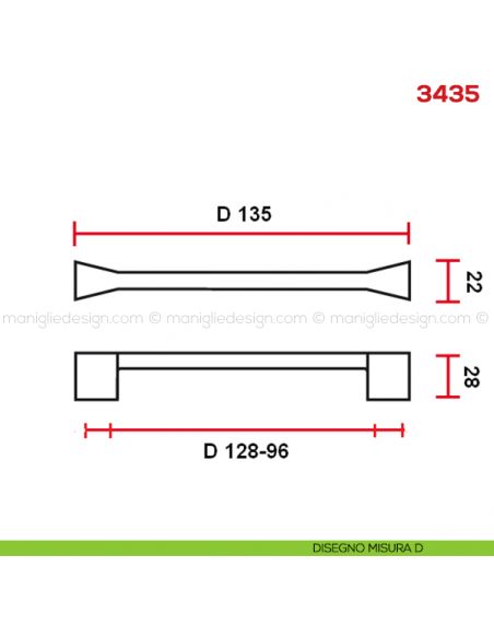 Maniglia per mobile Mital 3435 disegno misura D