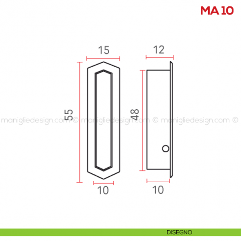 Maniglia incasso per mobile Mital MA10 disegno