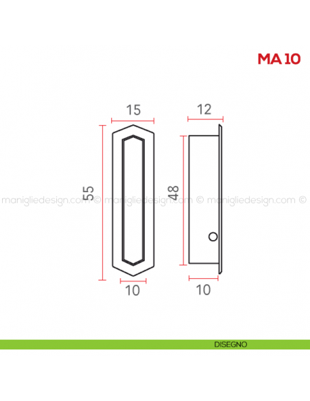Maniglia incasso per mobile Mital MA10 disegno