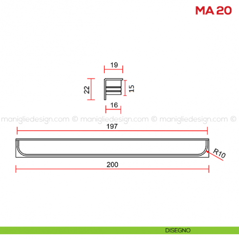 Maniglia incasso per mobile Mital MA20 disegno