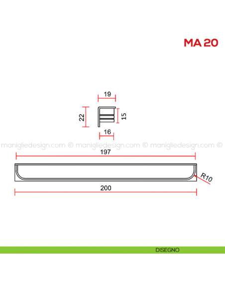 Maniglia incasso per mobile Mital MA20 disegno
