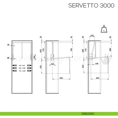 Servetto 3000 grigio alluminio per armadio disegno