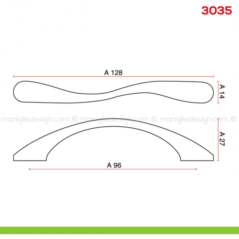 Maniglia per mobile 3035 Mital disegno misura A