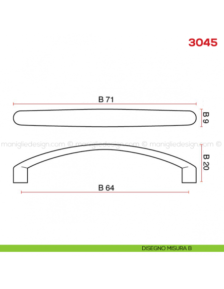 Maniglia per mobile 3045 Mital disegno misura B