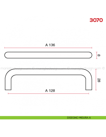 Maniglia per mobile 3070 Mital disegno misura A