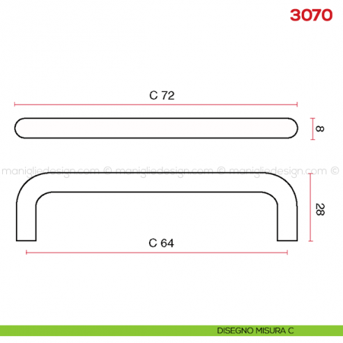 Maniglia per mobile 3070 Mital disegno misura C