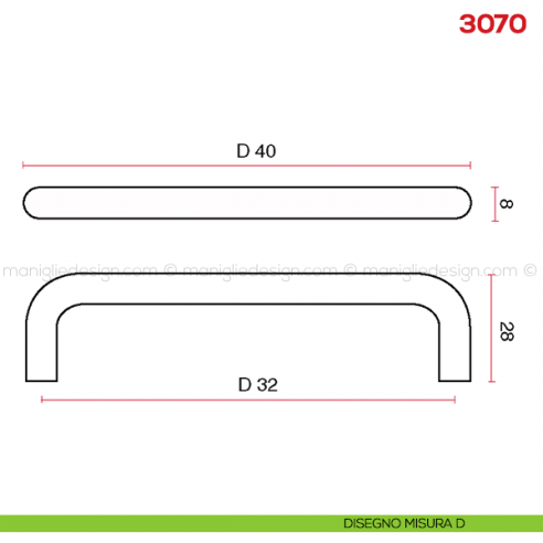 Maniglia per mobile 3070 Mital disegno misura D