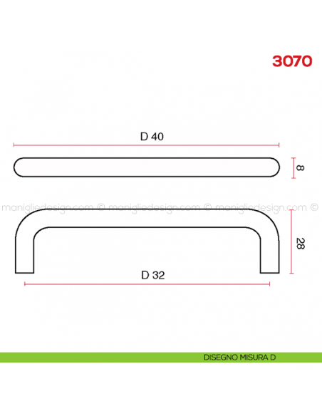 Maniglia per mobile 3070 Mital disegno misura D