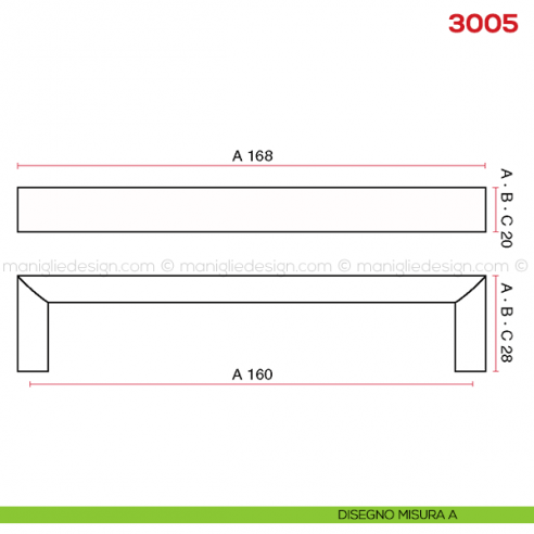 Maniglia per mobile 3005 Mital disegno misura A