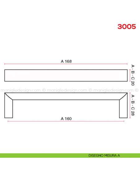Maniglia per mobile 3005 Mital disegno misura A