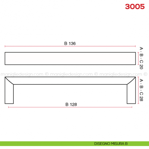 Maniglia per mobile 3005 Mital disegno misura B