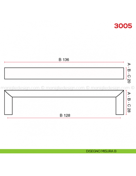 Maniglia per mobile 3005 Mital disegno misura B