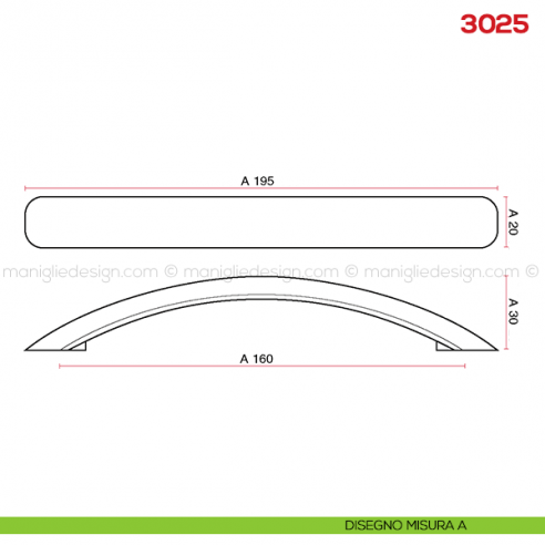 Maniglia per mobile 3025 Mital disegno misura A