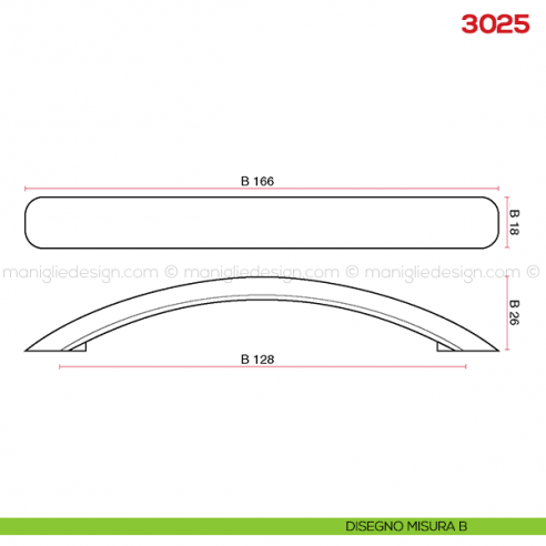 Maniglia per mobile 3025 Mital disegno misura B