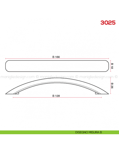 Maniglia per mobile 3025 Mital disegno misura B