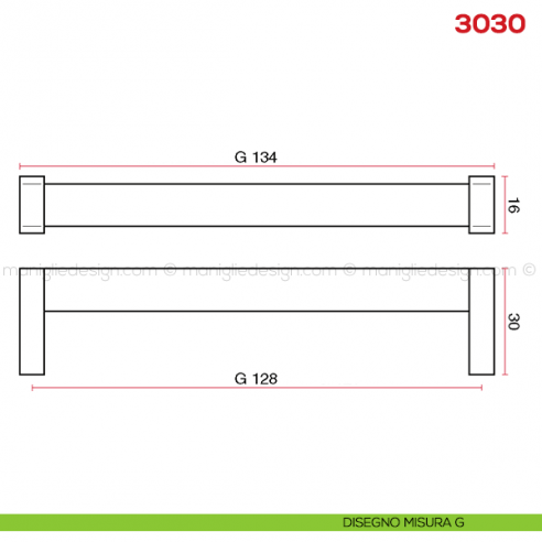 Maniglia per mobile 3030 Mital disegno misura G