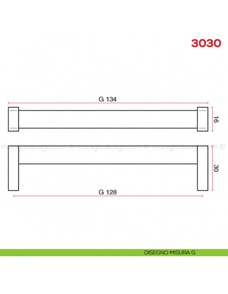 Maniglia per mobile 3030 Mital disegno misura G
