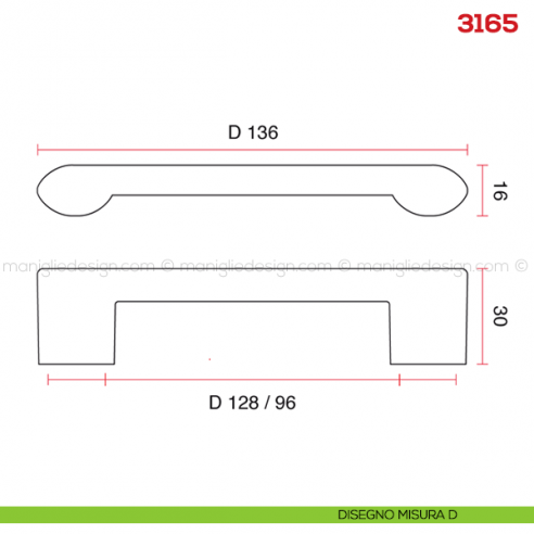 Maniglia per mobile 3165 Mital disegno misura D