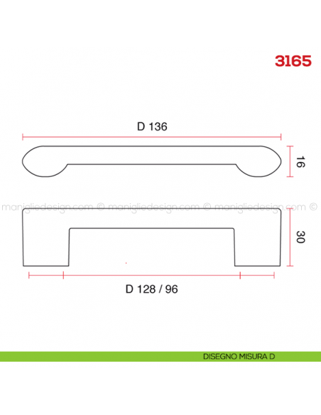 Maniglia per mobile 3165 Mital disegno misura D