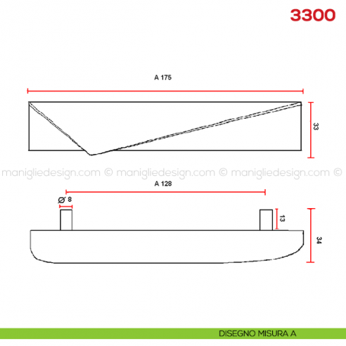 Maniglia per mobile 3300 Mital disegno misura A
