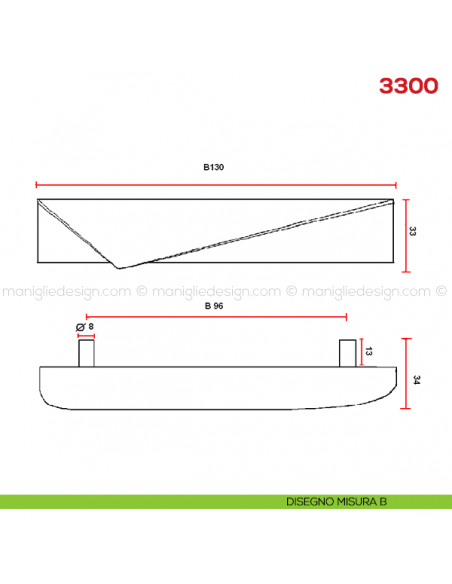 Maniglia per mobile 3300 Mital disegno misura B