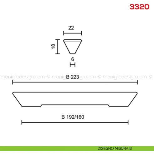 Maniglia per mobile 3320 Mital disegno misura B