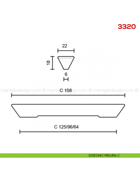 Maniglia per mobile 3320 Mital disegno misura C