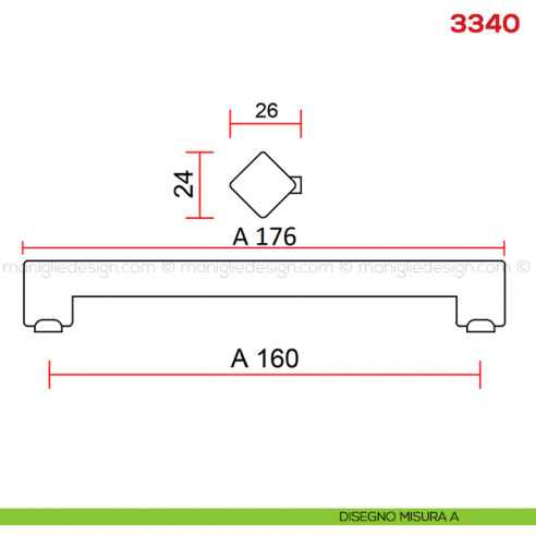 Maniglia per mobile 3340 Mital disegno misura A