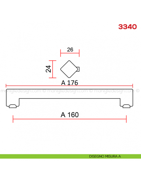 Maniglia per mobile 3340 Mital disegno misura A