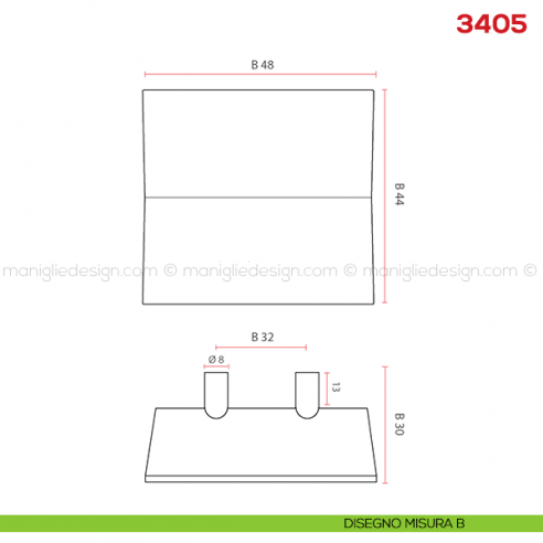 Maniglia per mobile 3405 Mital disegno misura B