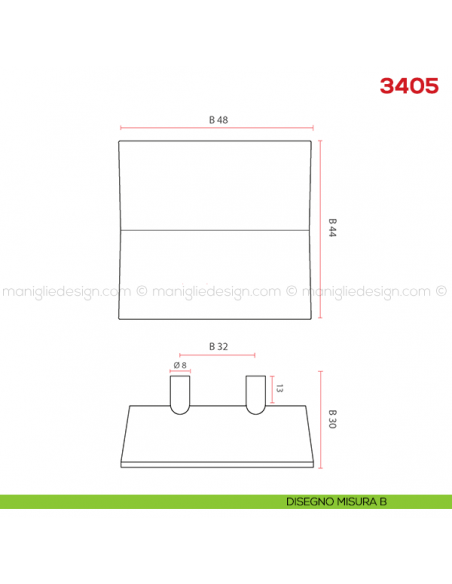 Maniglia per mobile 3405 Mital disegno misura B