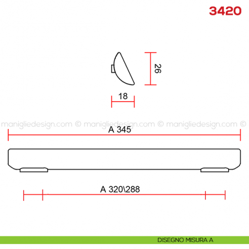 Maniglia per mobile 3420 Mital disegno misura A